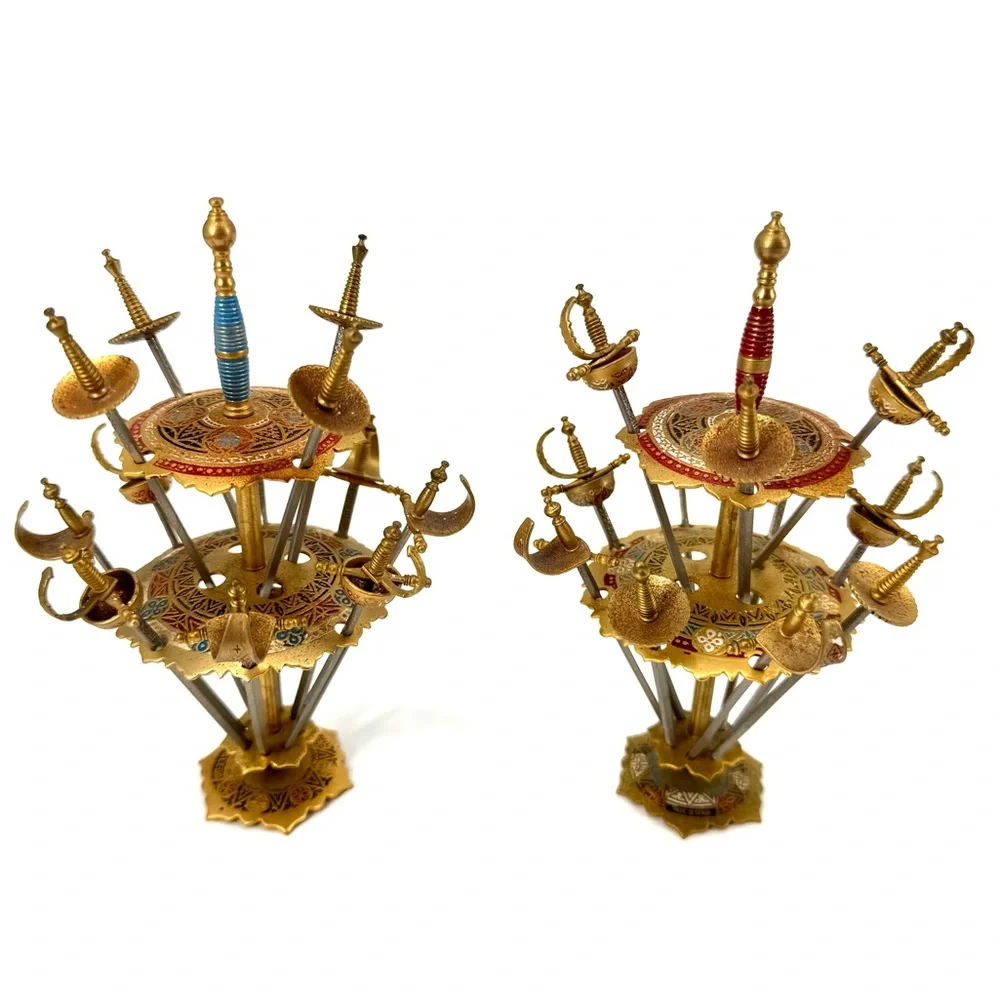 Vintage (2) Toledo Spain Brass Gallery Cocktail Sword Set-of-12/11